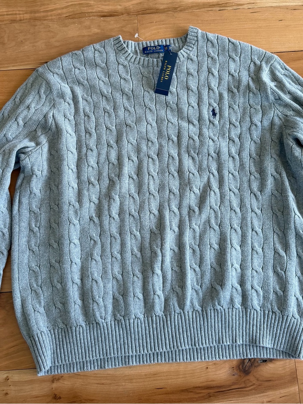 Polo Ralph Lauren Cable-Knit Crewneck Cotton Pullover Sweater Fawn Gray 3XB B&T